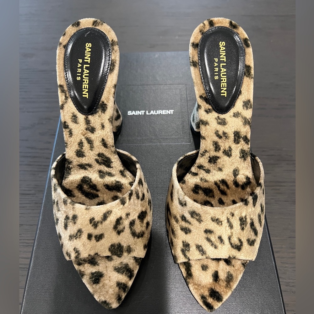 Saint Laurent Leopard Velour Mules